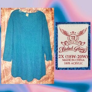Faded Glory brand Blue Pullover Tunic Soft Knit Sweater Sz 2X(18/20W)